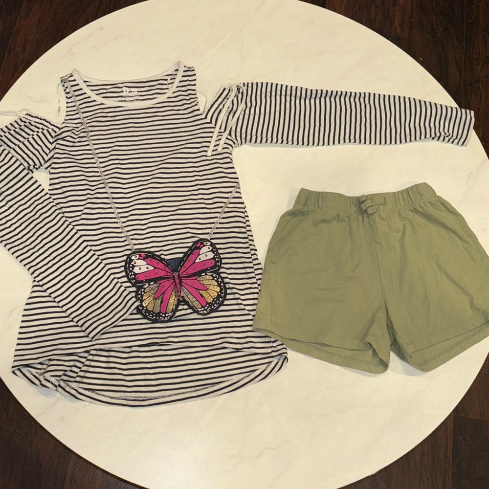 Striped along Sleeve butterfly Shirt with Bonus shorts